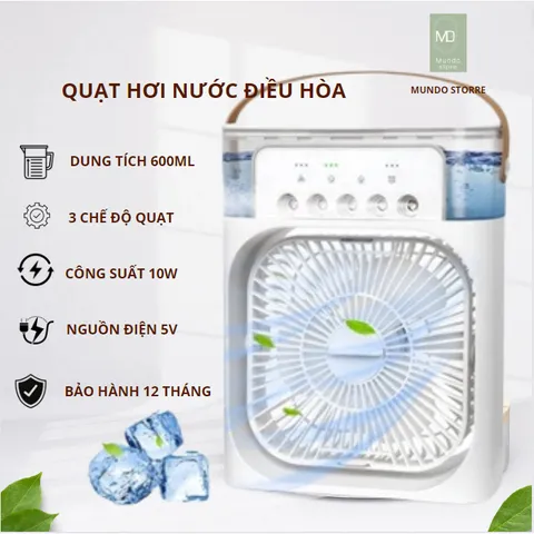 Quạt Điều Hòa Hơi Nước Mini 600ml , Quạt Phun Sương Tạo Ẩm Làm Mát Để Bàn Văn Phòng Tích Hợp Đèn Led