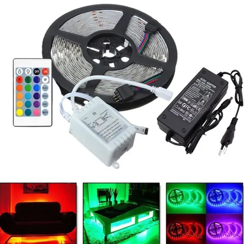 Led dây cuộn 5m 12v  điều khiển remod có bọc keo silicon có keo dán siêu bền và đẹp đơn màu và nhiều màu.