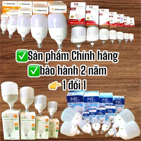 combo 5 Bóng Đèn Led Trụ 10W, 20W, 30W, 40W, 50W, 65W - Đèn Led Chống Nước, Tiết Kiệm Điện 90%, Bóng Đèn Led Siêu Sáng