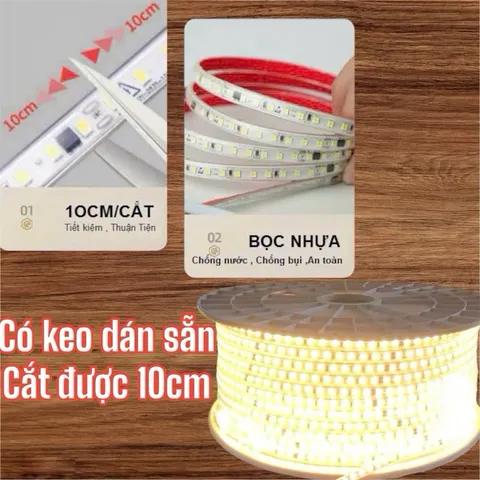 Đèn led dây dán 220V siêu sáng chống nước trang trí dán kệ tủ trưng bày hắt trần thạch cao