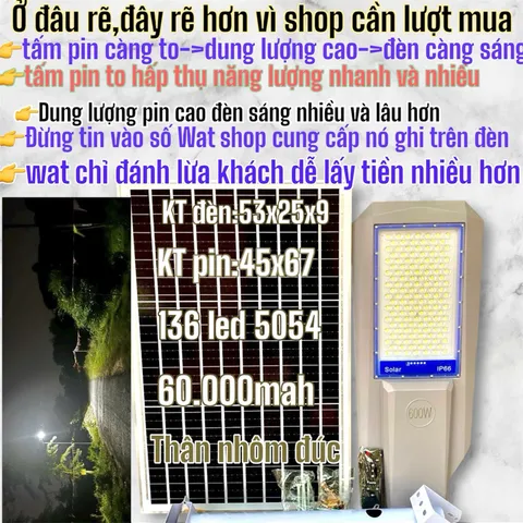 Đèn năng lượng mặt trời,đèn đường bàn chải công suất khủng 300W,500W,600W,vỏ nhôm,có remote,cảm biến, IP67,BH 24 tháng.