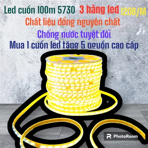 Cuộn led dây 100m 220v cao cấp trang trí  chip led 5730 3 hàng bóng chất liệu đồng nguyên chất siêu bền độ sáng cao