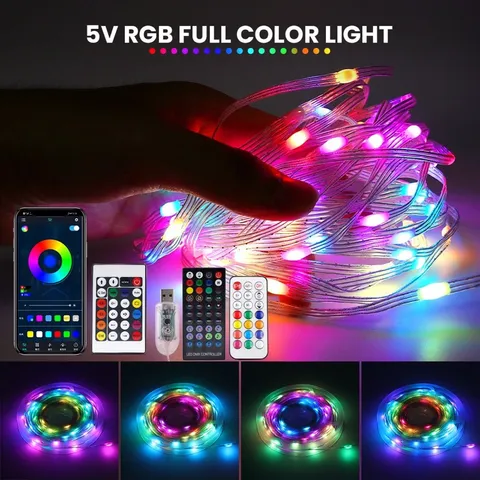 Cuộn nháy Led giọt lệ cao cấp đuổi 10M Dây đèn RGB 5V nháy theo nhạc chống nước chỉnh app điện thoại điều Khiển