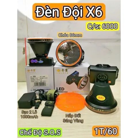 Đèn pin đội đầu cao cấp có kèm dây đội, cục sạc pin trâu có khả năng kháng nước.