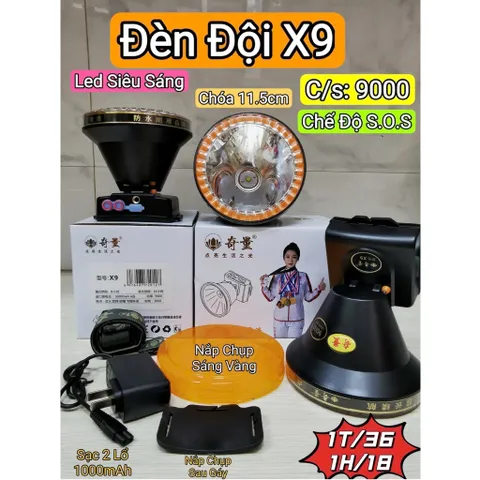 Đèn pin đội đầu cao cấp có kèm dây đội, cục sạc pin trâu có khả năng kháng nước.