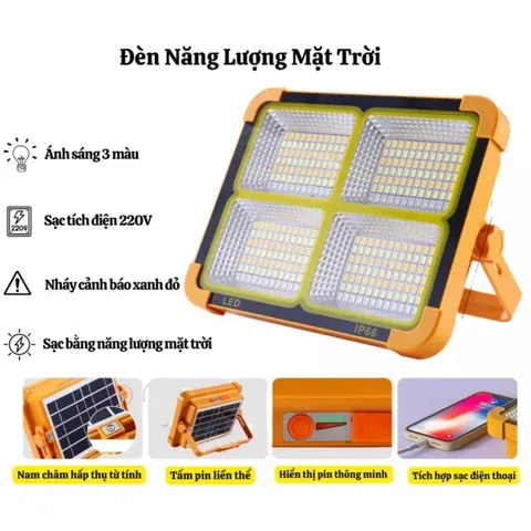 Đèn pin di động đa năng sạc năng lượng mặt trời  có thể sạc điện thoại đi cấm trại câu cá đi tàu biển