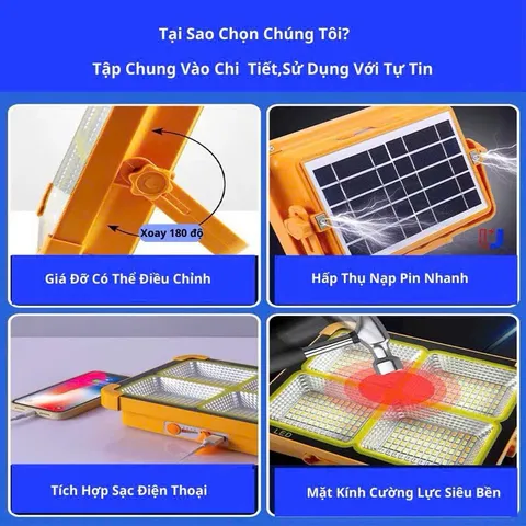 Đèn pin di động đa năng sạc năng lượng mặt trời  có thể sạc điện thoại đi cấm trại câu cá đi tàu biển