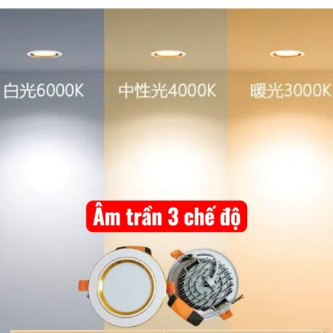 Âm trần led 7w 3 chế độ viền vàng khoét lỗ 90 cao cấp bảo hành 2 năm