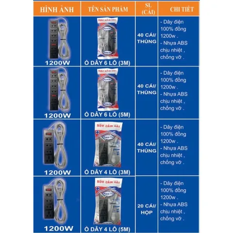 Ổ cấm điện siêu tải cao cấp 4 lỗ 6 lỗ quây công tắc, 1 công tắc 2 công tắc dây 3m 5m 8m 10m bảo hành 6 tháng