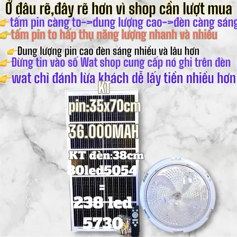 Đèn năng lượng mặt trời ốp trần 800w, 600w,300w, Chip 5730 Siêu Sáng, Hình và Video Thực Tế