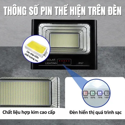 Pha led năng lượng mặt trời cao cấp siêu sáng 500w thân nhôm chiếu sáng sân vườn,nhà xưởng,bãi xe,ao hồ chống nước ip67