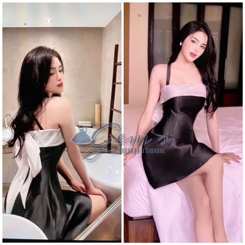 VÁY / ĐẦM CÚP NGỰC PHỐI TƠ ĐEN THẮT NƠ SAU LƯNG SEXY (sẵn mút ngực)