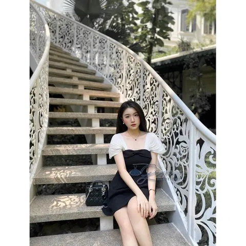 VÁY ĐẦM CỔ NƠ TAY PHỐI TƠ CÓ THỂ MẶC TRỄ VAI ĐI TIỆC
