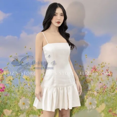 VÁY ĐẦM 2 DÂY ĐUÔI CÁ XẾP RÚM ( 2 lớp , đệm ngực )