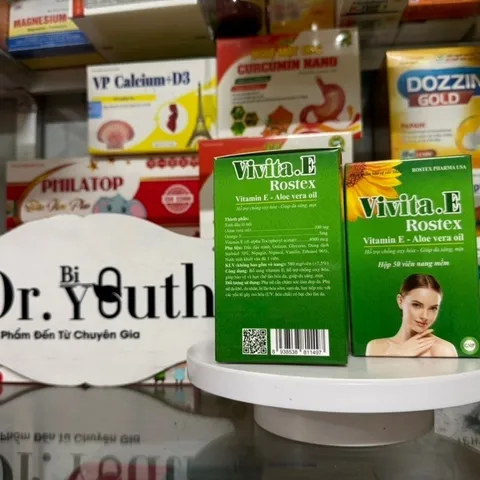 ￼Viên uống Vivita.E Rostex với Vitamin E & Dầu Nha Đam Hỗ Trợ Làm Đẹp Da - Hộp 50 Viên[Màu Xanh]