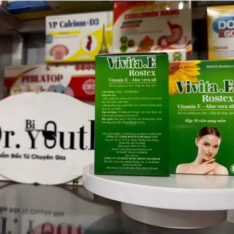 ￼Viên uống Vivita.E Rostex với Vitamin E & Dầu Nha Đam Hỗ Trợ Làm Đẹp Da - Hộp 50 Viên[Màu Xanh]