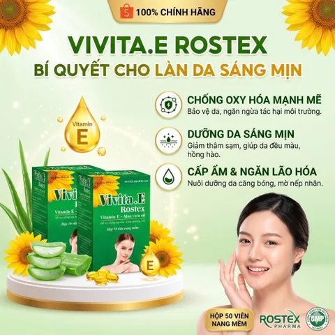 ￼Viên uống Vivita.E Rostex với Vitamin E & Dầu Nha Đam Hỗ Trợ Làm Đẹp Da - Hộp 50 Viên[Màu Xanh]