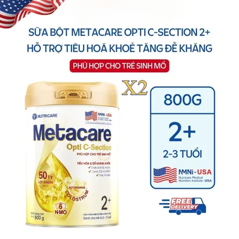 Combo 2 Lon Sữa Bột Nutricare METACARE OPTI C-SECTION 2+ Hỗ Trợ Tiêu Hoá Khoẻ Tăng Cường Đề Kháng Cho Trẻ Sinh Mổ Bé