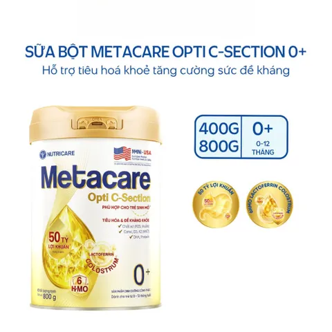 Combo 2 Lon Sữa Bột Nutricare METACARE OPTI C-SECTION 0+ Hỗ Trợ Tiêu Hoá Khoẻ Tăng Cường Đề Kháng Cho Trẻ Sinh Mổ Bé