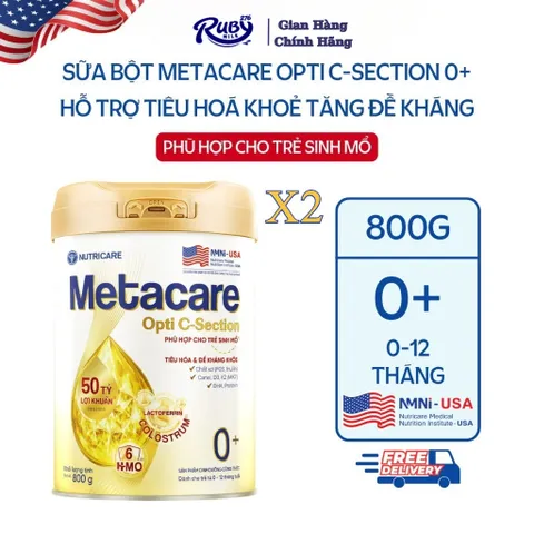 Combo 2 Lon Sữa Bột Nutricare METACARE OPTI C-SECTION 0+ Hỗ Trợ Tiêu Hoá Khoẻ Tăng Cường Đề Kháng Cho Trẻ Sinh Mổ Bé