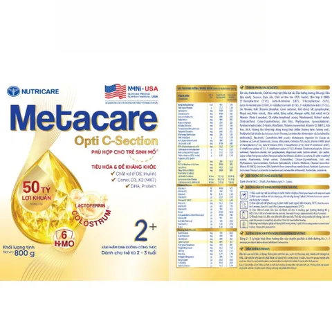 Combo 2 Lon Sữa Bột Nutricare METACARE OPTI C-SECTION 2+ Hỗ Trợ Tiêu Hoá Khoẻ Tăng Cường Đề Kháng Cho Trẻ Sinh Mổ Bé