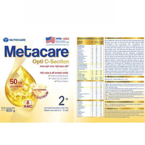 Sữa Bột Nutricare METACARE OPTI C-SECTION 2+ Hỗ Trợ Tiêu Hoá Khoẻ Tăng Cường Đề Kháng Cho Trẻ Sinh Mổ Bé Từ 2-3 Tuổi