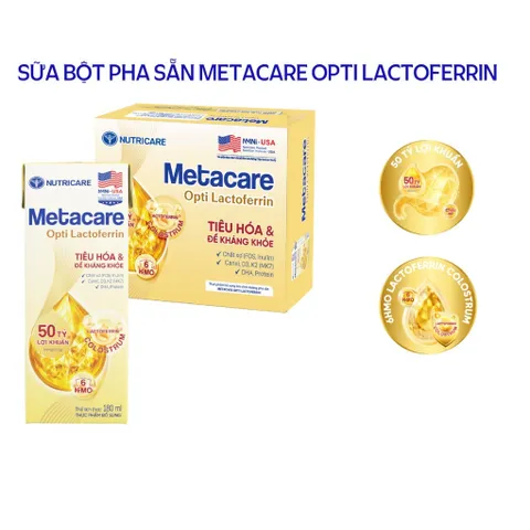 Thùng 24 Hộp Sữa Bột Pha Sẵn METACARE OPTI LACTOFERRIN Hỗ Trợ Tiêu Hoá Khoẻ 50 Tỷ Lợi Khuẩn Tăng Cường Đề Kháng Từ 1 Tuổ