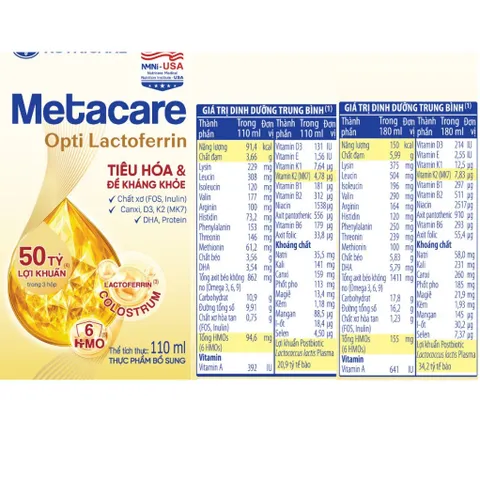 Thùng 24 Hộp Sữa Bột Pha Sẵn METACARE OPTI LACTOFERRIN Hỗ Trợ Tiêu Hoá Khoẻ 50 Tỷ Lợi Khuẩn Tăng Cường Đề Kháng Từ 1 Tuổ