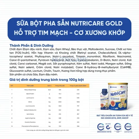 Sữa Bột Nutricare Gold 850G Giúp Tăng Cường Chức Năng Cơ Xương Khớp
