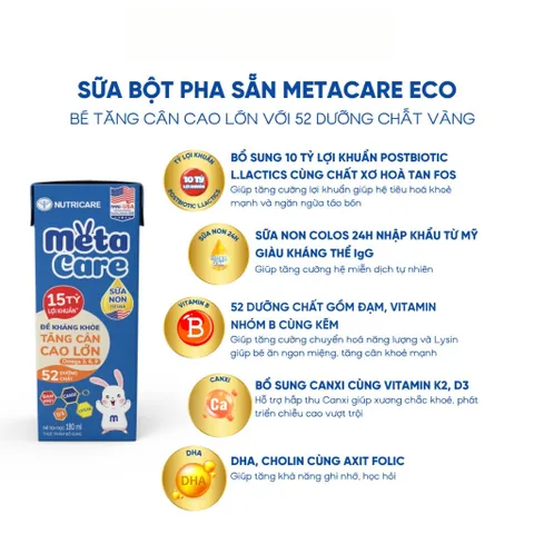 Thùng 48 Hộp Sữa Bột Pha Sẵn METACARE ECO Nutricare Tăng Cân Chiều Cao Tăng Sức Đề Kháng Từ 1 Tuổi Với Sữa Non 24H