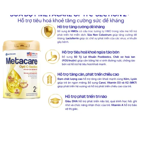 Sữa Bột Nutricare METACARE OPTI C-SECTION  Hỗ Trợ Tiêu Hoá Khoẻ Tăng Cường Đề Kháng Cho Trẻ Sinh Mổ Bé Từ 0-3 Tuổi