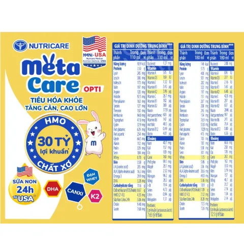 Lốc 4 hộp sữa bột pha sẵn Nutricare Metacare Opti 180ml tiêu hóa khỏe, tăng cân, cao lớn