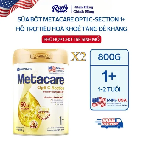 Combo 2 Lon Sữa Bột Nutricare METACARE OPTI C-SECTION 1+ Hỗ Trợ Tiêu Hoá Khoẻ Tăng Cường Đề Kháng Cho Trẻ Sinh Mổ Bé