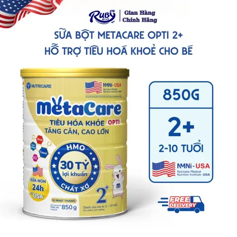 Sữa Bột METACARE OPTI 2+ Nutricare Tiêu Hoá Khoẻ Tăng Cân Cao Lớn Tăng Cường Đề Kháng Vị Thanh Nhạt Bé 2-10 Tuổi 850G