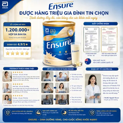 Sữa Bột Ensure Úc Hương Vanilla 850g - Nhập khẩu chính ngạch có tem phụ - Rubymilk276