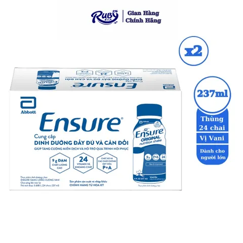 Combo 2 Thùng 24 chai Sữa Bột pha sẵn Ensure Vani Chai 237ml - Rubymilk276
