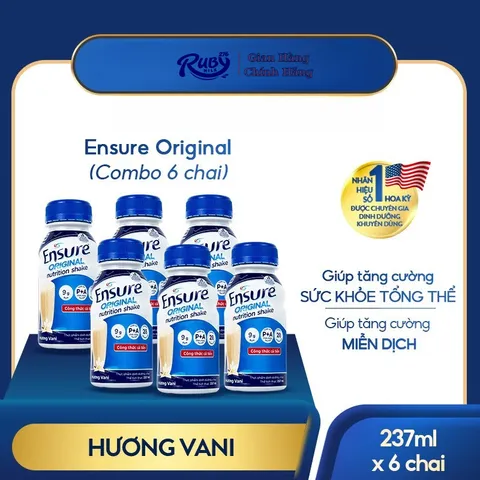 Lốc 6 Chai - Thực phẩm dinh dưỡng y học: Ensure dạng lỏng hương vani 237ml - Rubymilk276