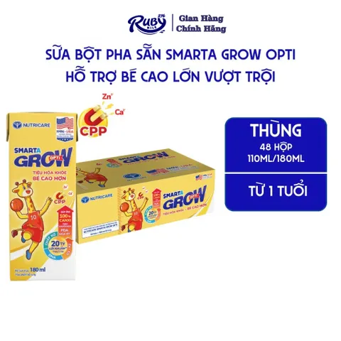 Thùng 48 Hộp Sữa Bột Pha Sẵn SMARTA GROW OPTI Nutricare Tăng Chiều Cao Cân Nặng Bổ Sung 20 Tỷ Lợi Khuẩn Cho Bé Từ 1 Tuổi