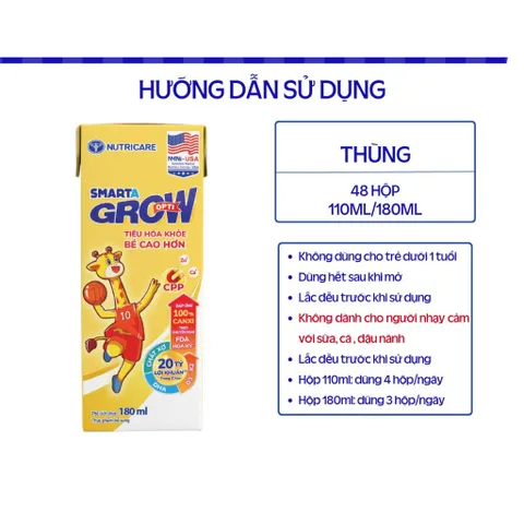 Thùng 48 Hộp Sữa Bột Pha Sẵn SMARTA GROW OPTI Nutricare Tăng Chiều Cao Cân Nặng Bổ Sung 20 Tỷ Lợi Khuẩn Cho Bé Từ 1 Tuổi