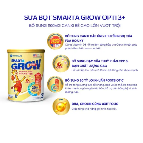 Sữa Bột Nutricare SMARTA GROW OPTI 3+ Bé Tăng Chiều Cao Phát Triển Trí Não Tăng Cân Tăng Sức Đề Kháng - Rubymilk276