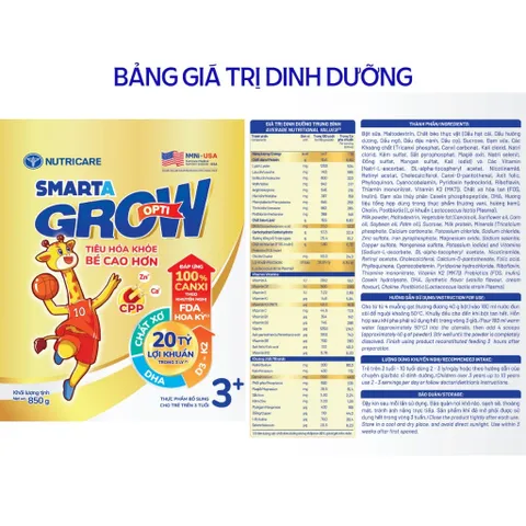 Sữa Bột Nutricare SMARTA GROW OPTI 3+ Bé Tăng Chiều Cao Phát Triển Trí Não Tăng Cân Tăng Sức Đề Kháng - Rubymilk276