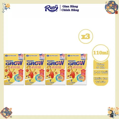 Combo 3 Lốc 4 hộp sữa bột pha sẵn Nutricare Smarta Grow Opti 110ml dinh dưỡng cho trẻ thấp còi