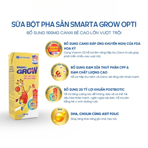 Thùng 48 Hộp Sữa Bột Pha Sẵn SMARTA GROW OPTI Nutricare Tăng Chiều Cao Cân Nặng Bổ Sung 20 Tỷ Lợi Khuẩn - Rubymilk276