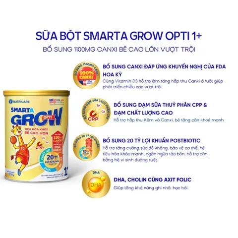 Sữa Bột Nutricare SMARTA GROW OPTI 1+ Bé Tăng Chiều Cao Phát Triển Trí Não Tăng Cân Tăng Sức Đề Kháng Cho Bé Từ 1 Tuổi