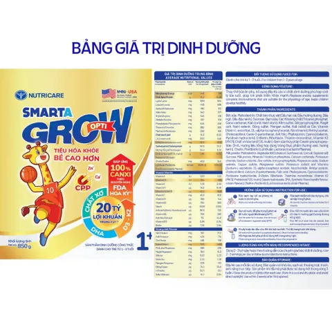 Sữa Bột Nutricare SMARTA GROW OPTI 1+ Bé Tăng Chiều Cao Phát Triển Trí Não Tăng Cân Tăng Sức Đề Kháng Cho Bé Từ 1 Tuổi