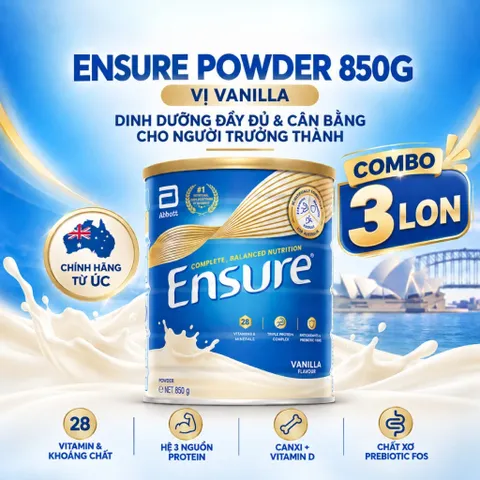 COMBO 3 LON - Sữa Ensure Powder 850g – Nhập khẩu Úc – Dinh Dưỡng Cho Người Lớn - Có Tem Phụ - Rubymilk276