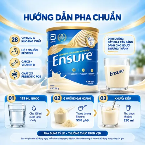 COMBO 3 LON - Sữa Ensure Powder 850g – Nhập khẩu Úc – Dinh Dưỡng Cho Người Lớn - Có Tem Phụ - Rubymilk276