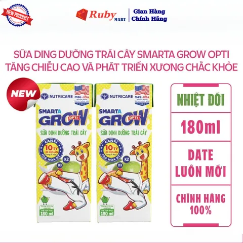 Combo 3 Lốc sữa dinh dưỡng trái cây Nutricare Smarta Grow Opti vị nhiệt đới cho trẻ thấp còi (180ml)