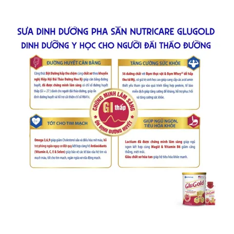 Sữa Bột Cho Người Tiểu Đường Nutricare GluGold - Hỗ Trợ Cân Bằng Đường Huyết & Giảm Biến Chứng Tim Mạch