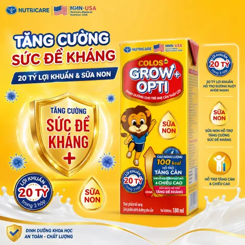 Combo 6 Lốc 180ml Sữa Colos Grow+ Opti - Dinh Dưỡng Cho Trẻ Nhẹ Cân, Thấp Còi, Tăng Cân & Chiều Cao Vượt Trội
